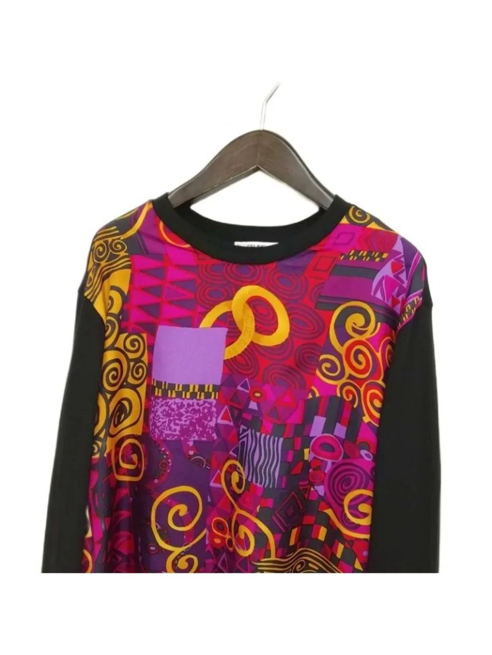 Celine Vintage All Over Pattern Silk Scarf Contrast Top Long Sleeve XL Purple - Picture 2 of 9